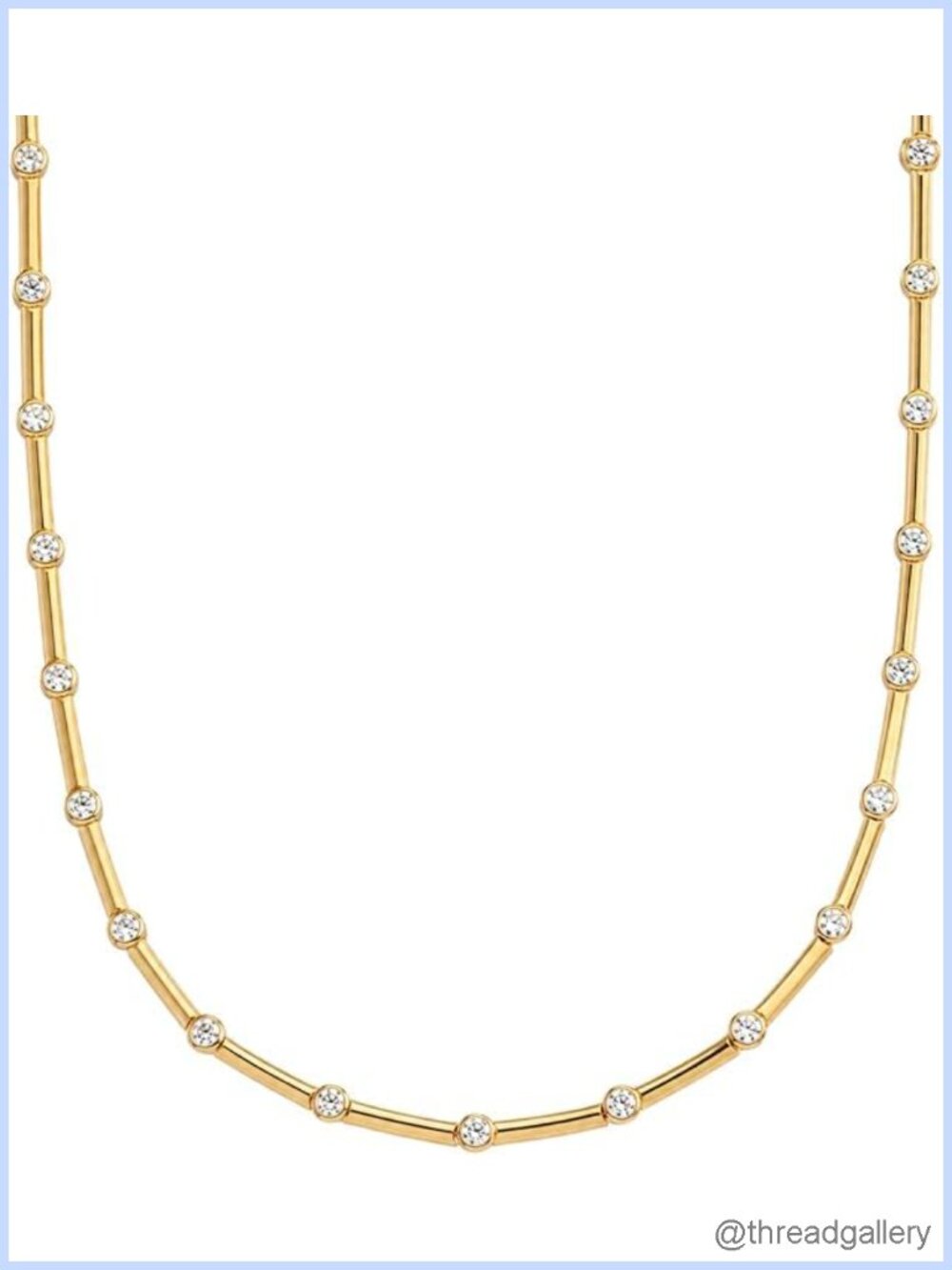 18k Gold Plated CZ Bar & Link Necklace Cubic Zirconia Layering Chain